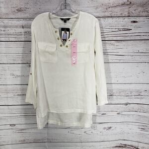 Company Ellen Tracy 100%Linen White Roll Tab Sleeve Top Size Small